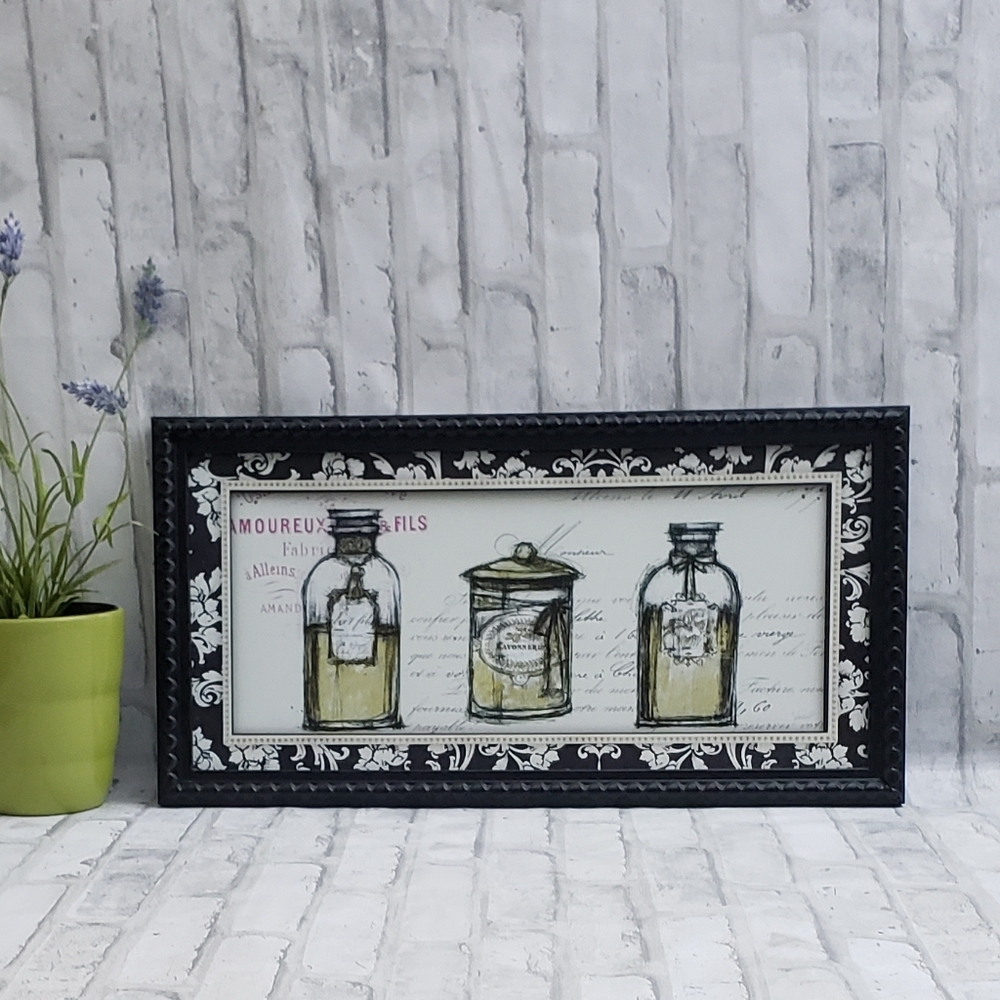 Vtg. Garden Ridge Print Wall Art of Vintage Bottles